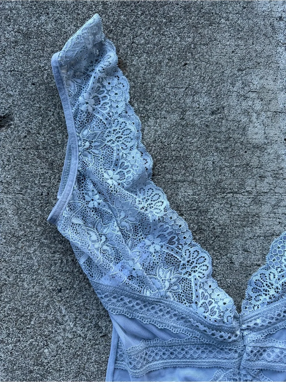 Mapale Blue Lace Plunge V Neck Bodysuit